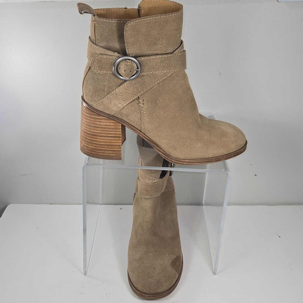 Crown Vintage Courla Tan Suede Leather Ankle Boots Buckle Block Heel 8 CV-COURLA